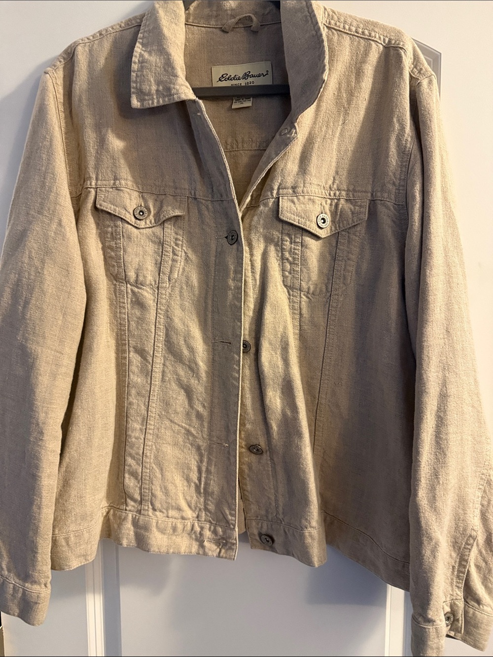 Eddie Bauer Women's Light Beige Button-Front Denim Jacket